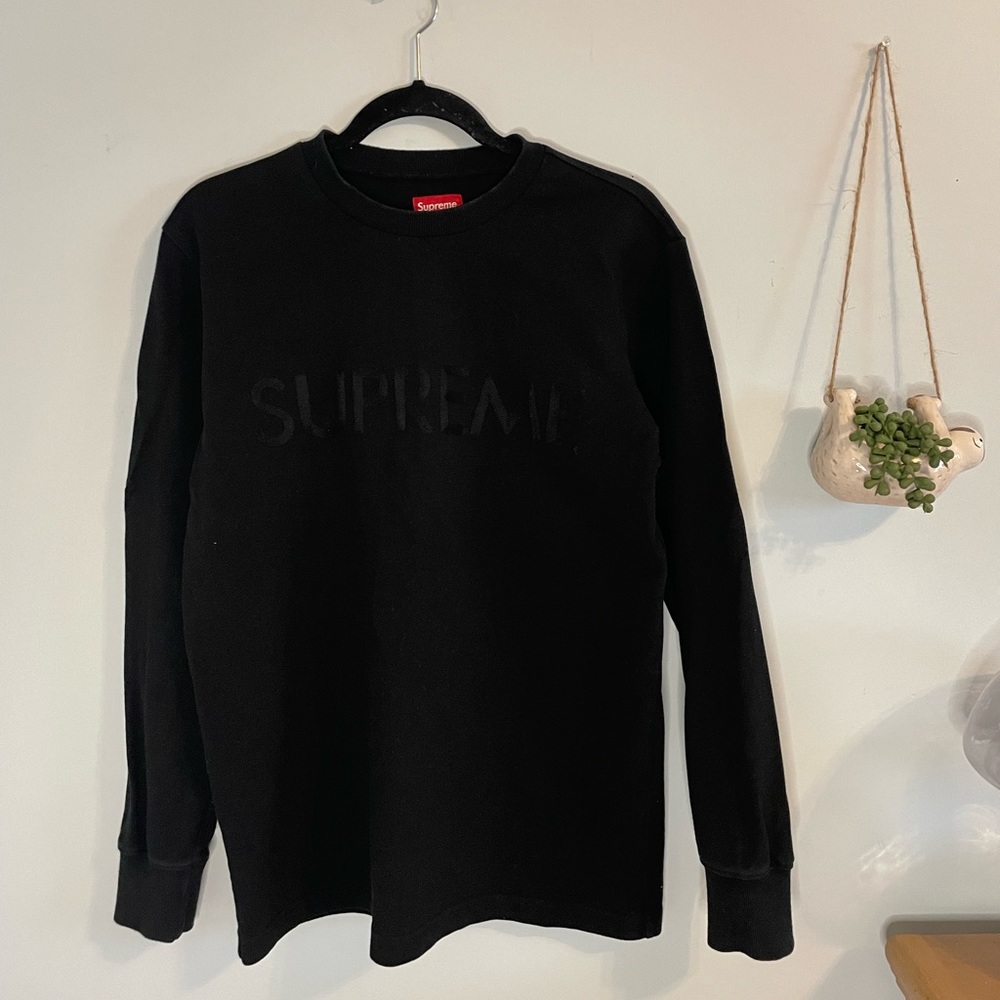 Supreme black Pique Logo long sleeve top SS17 size M